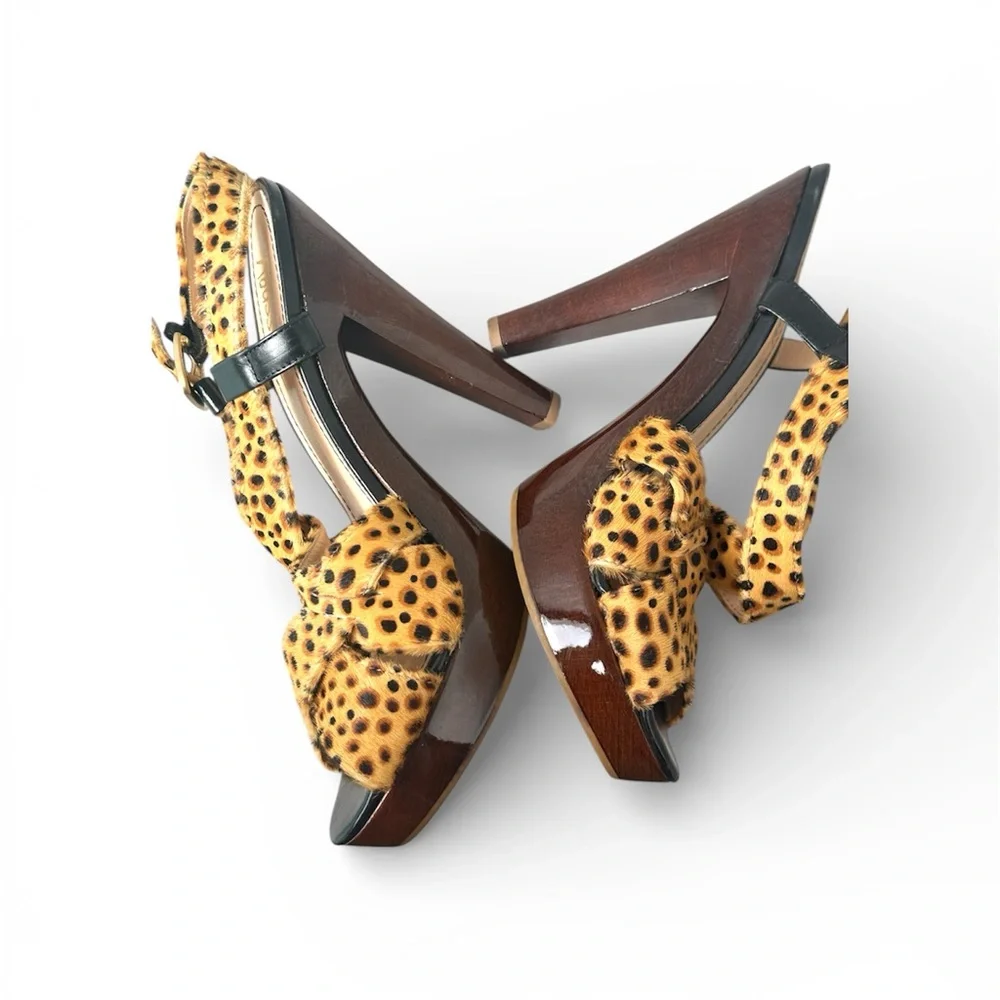 Jerome C. Rousseau Leopard Pony Hair Heels EU 38 US 7.5 - Picture 2 of 8
